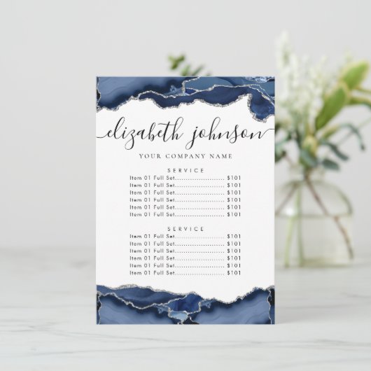 ネイビーブルーシルバーグレイ瑪瑙ビジネス会社価格 招待状 (スタンド正面)