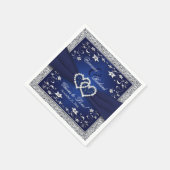 ネイビーブルーシルバーグレーフローラ紙結婚ズナプキン スタンダードカクテルナプキン (角)