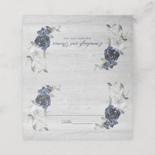 ネイビーブルーシルバーグレー水色フローラ結婚ズ プレイスカード (外部開封)