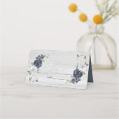 ネイビーブルーシルバーグレー水色フローラ結婚ズ プレイスカード (正面)