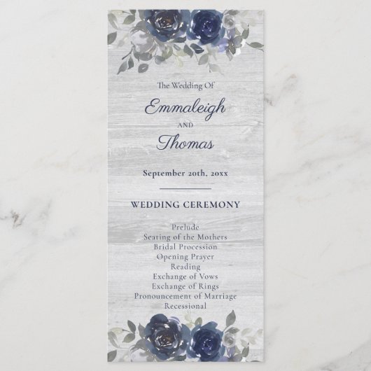 ネイビーブルーシルバーグレー水色フローラ結婚ズ プログラム (正面)