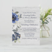 ネイビーブルーシルバーグレー水色フローラ結婚ズ 招待状 (スタンド正面)