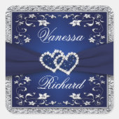 ネイビーブルーシルバーグレー結婚フローラシール スクエアシール (正面)