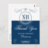 ネイビーブルーシルバーサンキューポストカード ポストカード (正面/裏面)