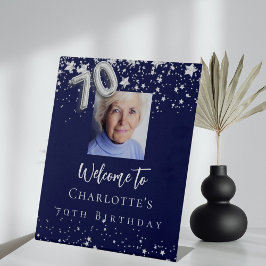 ネイビーブルーシルバースターズ写真70th birthday welcome 台座サイン