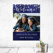 ネイビーブルーシルバースター写真誕生日パーティーへようこそ ポスター