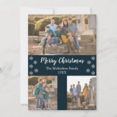 ネイビーブルーシルバースノーフレーククリスマスコラージュ写真 シーズンカード (正面)