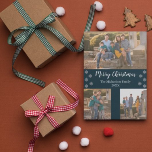 ネイビーブルーシルバースノーフレーククリスマスコラージュ写真 シーズンカード