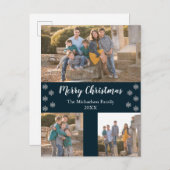 ネイビーブルーシルバースノーフレーククリスマスコラージュ写真 シーズンポストカード (正面/裏面)