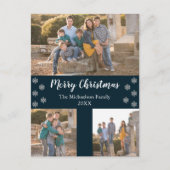 ネイビーブルーシルバースノーフレーククリスマスコラージュ写真 シーズンポストカード (正面)