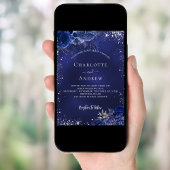 ネイビーブルーシルバースパークル結婚フローラ 招待状