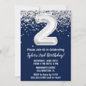 ネイビーブルーシルバーセカンドバースデーパーティー 招待状 (正面)