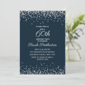 ネイビーブルーシルバーダイヤモンドグリッター60誕生日 招待状 (スタンド正面)