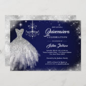 ネイビーブルーシルバーダイヤモンドレースガウンキンセアニェラ 招待状 (正面/裏面)