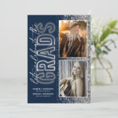 ネイビーブルーシルバーダブル卒業パーティー 招待状 (スタンド正面)