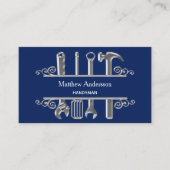 ネイビーブルーシルバーツールホーム修復写真QRコード 名刺 (正面)