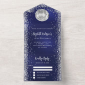 ネイビーブルーシルバーディスコボールグリッター誕生日rsvp オールインワン招待状 (内側)