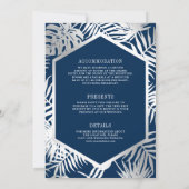 ネイビーブルーシルバートロピカルパームオールインワン結婚ズ 招待状 (裏面)