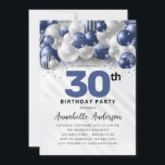 ネイビーブルーシルバーバルーングリッター任意の年齢誕生日 招待状<br><div class="desc">グラムモダンネイビーブルーシルバーバルーングリッタースパークルアエージ誕生日招待状</div>