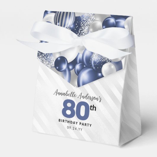 ネイビーブルーシルバーバルーングリッター誕生日 フェイバーボックス (正面サイド)