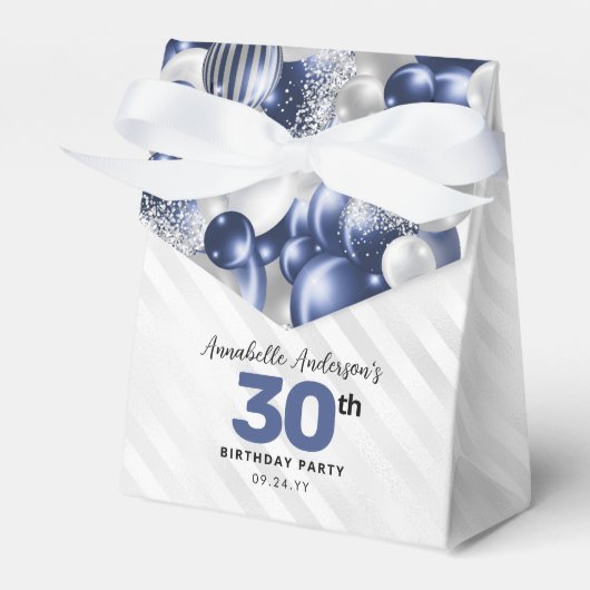 ネイビーブルーシルバーバルーングリッター誕生日 フェイバーボックス (正面サイド)