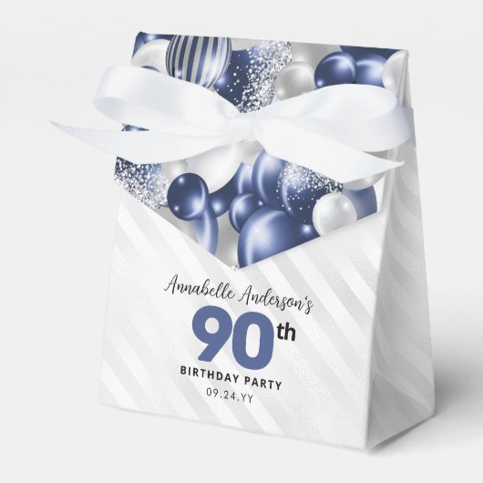 ネイビーブルーシルバーバルーングリッター誕生日 フェイバーボックス (正面サイド)