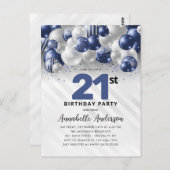 ネイビーブルーシルバーバルーングリッター21歳 ポストカード (正面/裏面)
