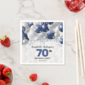 ネイビーブルーシルバーバルーングリッター70誕生日 スタンダードカクテルナプキン (インサイチュ)
