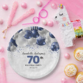 ネイビーブルーシルバーバルーングリッター70誕生日 ペーパープレート (パーティー)