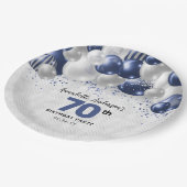 ネイビーブルーシルバーバルーングリッター70誕生日 ペーパープレート (アングル)