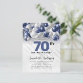 ネイビーブルーシルバーバルーングリッター70誕生日 ポストカード (スタンド正面)
