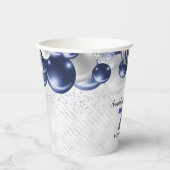 ネイビーブルーシルバーバルーングリッター70誕生日 紙コップ (正面)