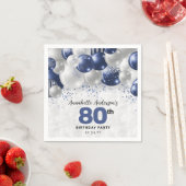 ネイビーブルーシルバーバルーングリッター80誕生日 スタンダードカクテルナプキン (インサイチュ)