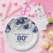 ネイビーブルーシルバーバルーングリッター80誕生日 ペーパープレート (パーティー)