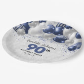 ネイビーブルーシルバーバルーングリッター90誕生日 ペーパープレート (アングル)