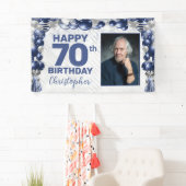 ネイビーブルーシルバーバルーンフォト70誕生日 横断幕 (インサイチュ)