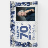 ネイビーブルーシルバーバルーンフォト70誕生日 横断幕 (縦)