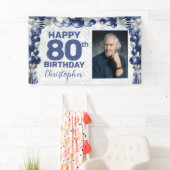 ネイビーブルーシルバーバルーンフォト80誕生日 横断幕 (インサイチュ)