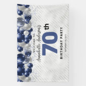 ネイビーブルーシルバーバルーン70th誕生日へようこそ 横断幕 (縦)