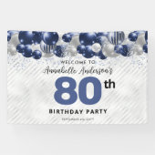 ネイビーブルーシルバーバルーン80th誕生日へようこそ 横断幕 (横)
