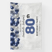 ネイビーブルーシルバーバルーン80th誕生日へようこそ 横断幕 (縦)