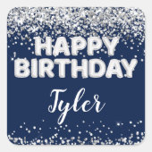 ネイビーブルーシルバーバースデーパーティーのお気に入り スクエアシール (正面)