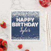 ネイビーブルーシルバーバースデーパーティー スタンダードランチョンナプキン (インサイチュ)