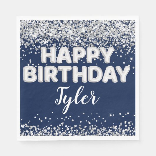 ネイビーブルーシルバーバースデーパーティー スタンダードランチョンナプキン (正面)