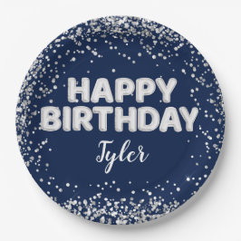 ネイビーブルーシルバーバースデーパーティー ペーパープレート
