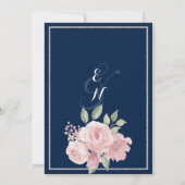 ネイビーブルーシルバーピンクグリーンフローラ結婚テーマ 招待状 (裏面)