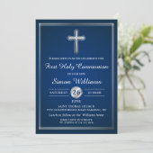ネイビーブルーシルバーファースト聖餐式招待状 招待状 (スタンド正面)