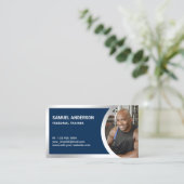 ネイビーブルーシルバーフィットネスパーソナルトレーナー写真 名刺 (スタンド正面)