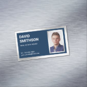 ネイビーブルーシルバーフォイルエステー実在ト不動産仲介業者写真 マグネット名刺 (インサイチュ)