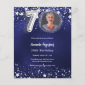 ネイビーブルーシルバーフォト70th birthday invitation (正面)